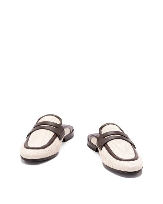Brunello Cucinelli White Almond Toe Slip-On Mules