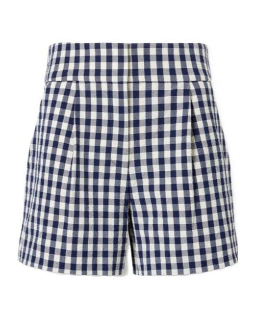 Veronica Beard Blue High-Waisted Plaid Shorts