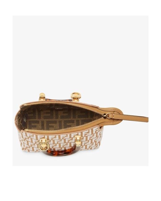 Fendi Metallic Small Raffia Boston Bag With A Tapestry Fabric Ff Motif