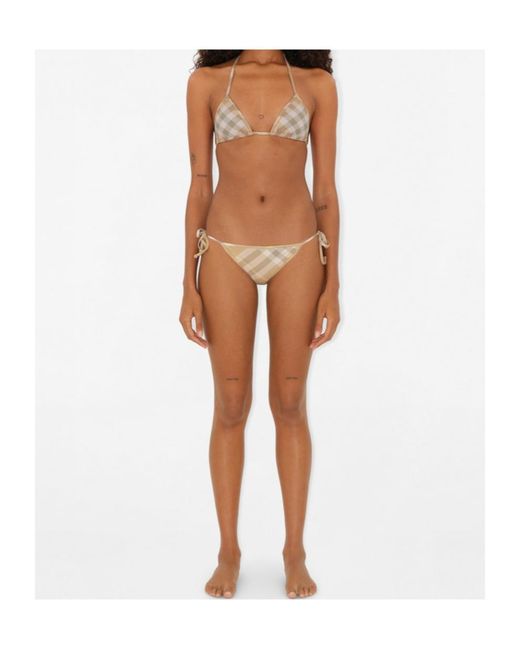 Burberry White Checked Halterneck Triangle Bikini Top