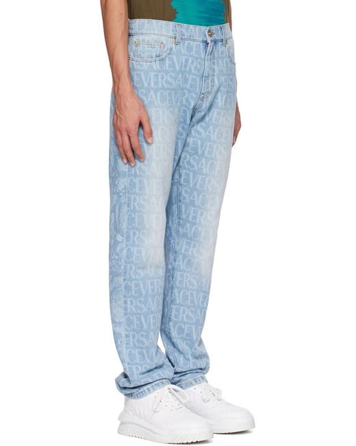 Versace Blue Straight Leg Jeans for men