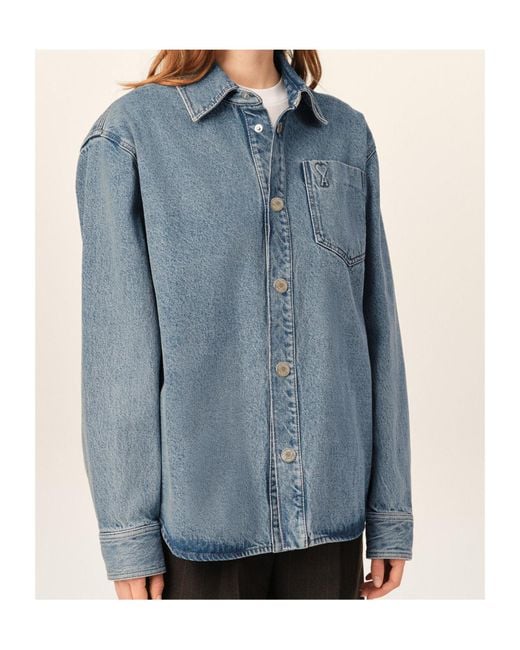 AMI Blue Cotton Overshirt With Ami De Coeur for men