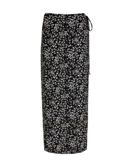 Reformation Black Floral Low-Rise Wrap Skirt