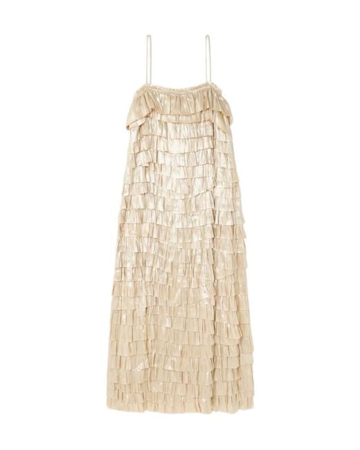 Ulla Johnson Natural Layered Metallic Dress