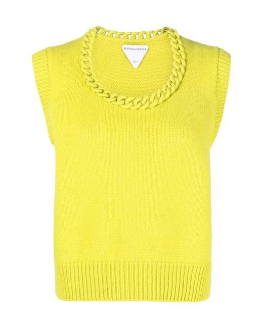 Bottega Veneta Yellow Crochet Chain Detailed Ribbed Vest