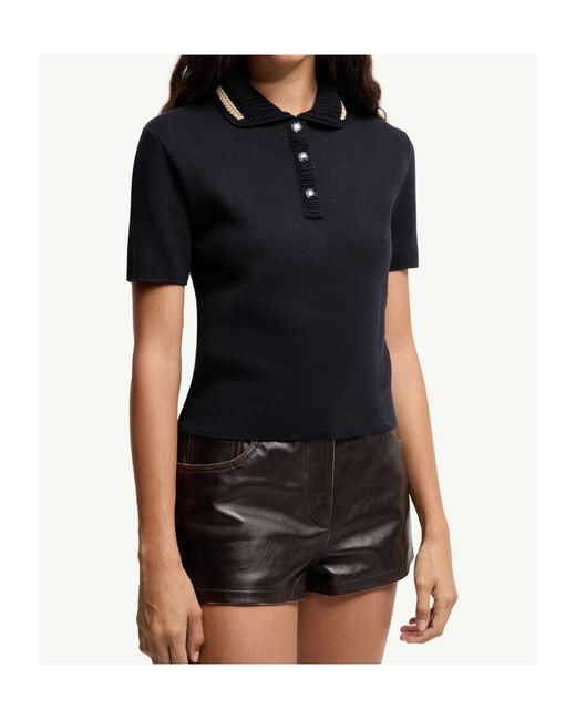 Moncler Black Cotton Knit Polo Shirt