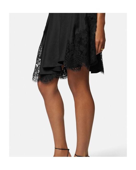 Versace Black Lace-Trim Satin Mini Dress