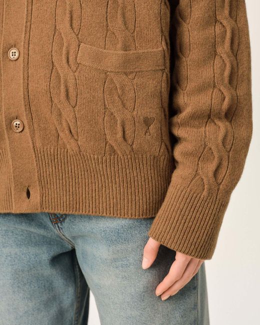 AMI Brown Cable Wool Cardigan for men