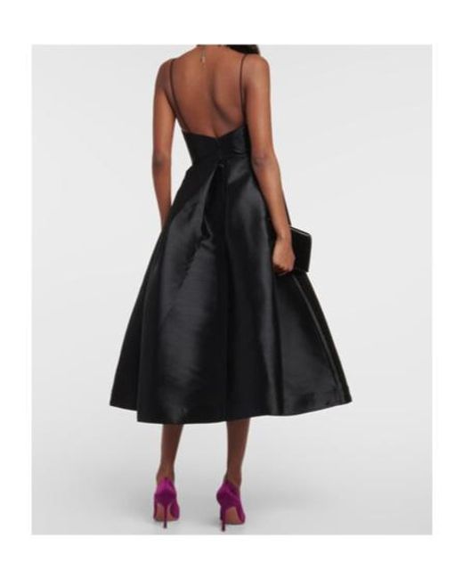 Alex Perry Black Pleated Silk Faille Midi Dress
