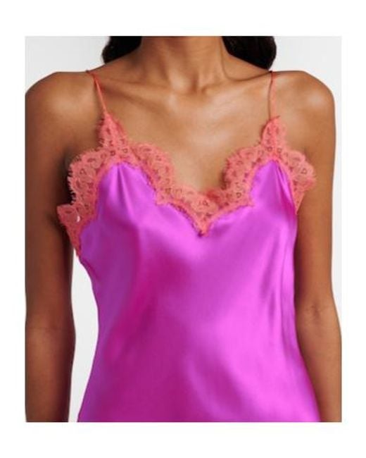 Roberto Cavalli Purple Lace-Trimmed Silk Slip Dress