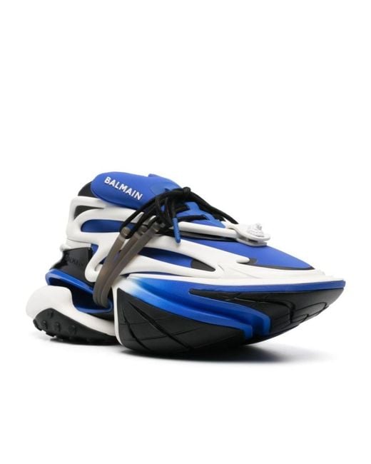 Balmain Blue Unicorn Lace-Up Sneakers for men