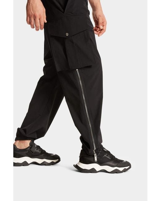 DSquared² Black Baggy Fit Pleated Cargo Pants for men