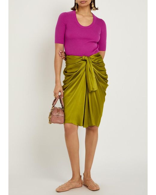 Chloé Green Draped Silk Knee-Length Skirt