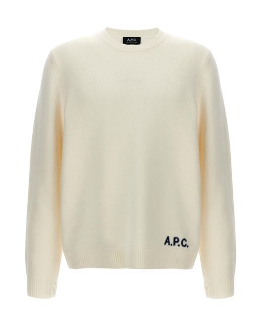 A.P.C. White Edward Logo Intarsia-Knit Crewneck Jumper for men