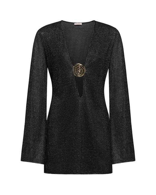 Oseree Black Oséree Lurex Plunge Mini Dress