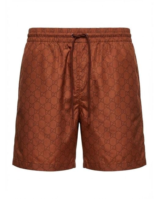 Gucci Orange Monogrammed Drawstring Swimwear for men