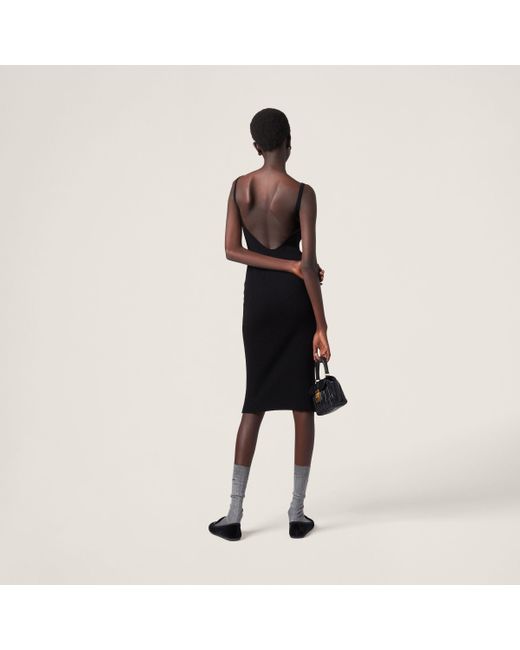 Miu Miu Black Sleeveless Ribbed-Knit Midi Dress