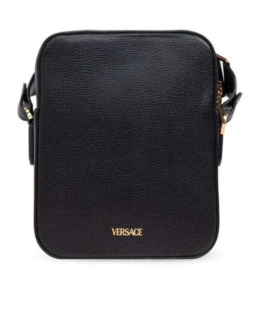 Versace Black Medusa-Plaque Zipped Shoulder Bag for men