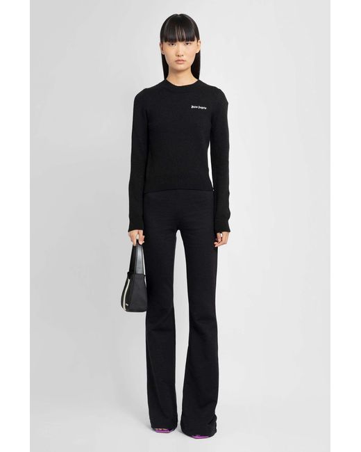 Palm Angels Black Logo Embroidered Knitted Jumper