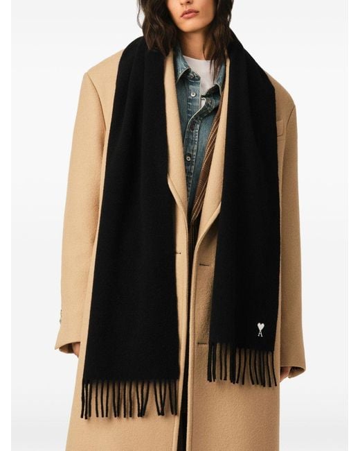 AMI Black Wool Scarf With Ami De Coeur for men