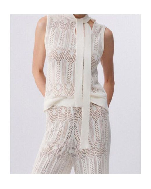 Liu Jo White Openwork Bow-Collar Knit Top