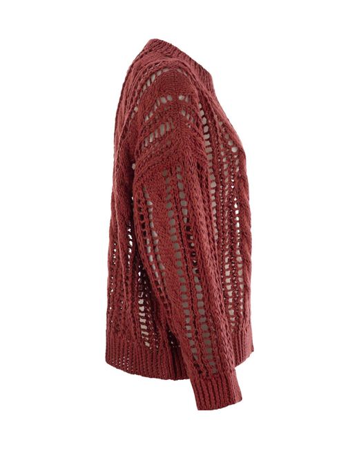 Brunello Cucinelli Red Cable & Mesh Jute And Cotton Jersey