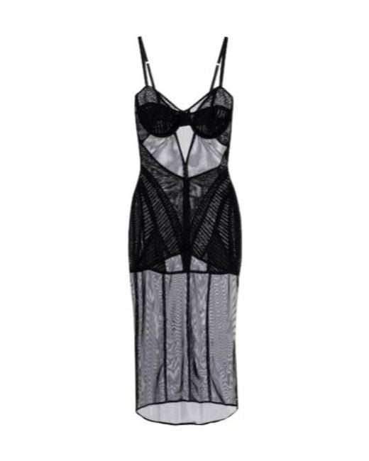 Dolce & Gabbana Black Ruched Sheer Tulle Midi Dress