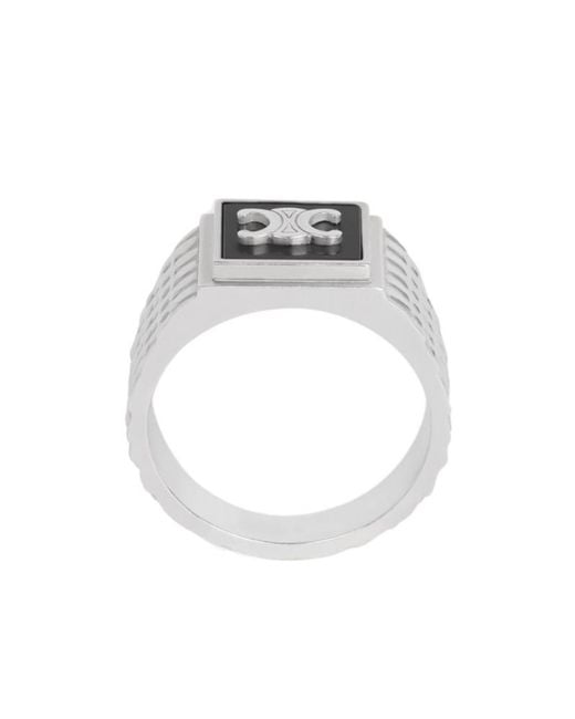 Céline White Triomphe Python Signet Ring for men
