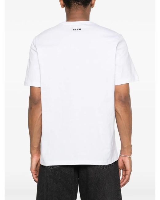 MSGM White Logo-Embroidered T-Shirt for men