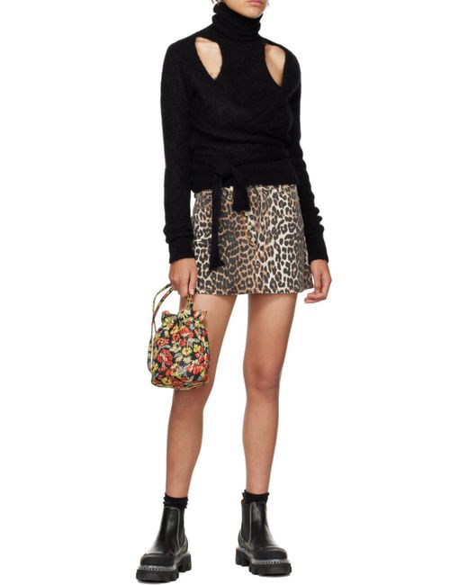 Ganni Black Brushed Wrap Blouse