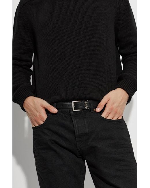 Saint Laurent White Logo Plaque Buckled Belt for men