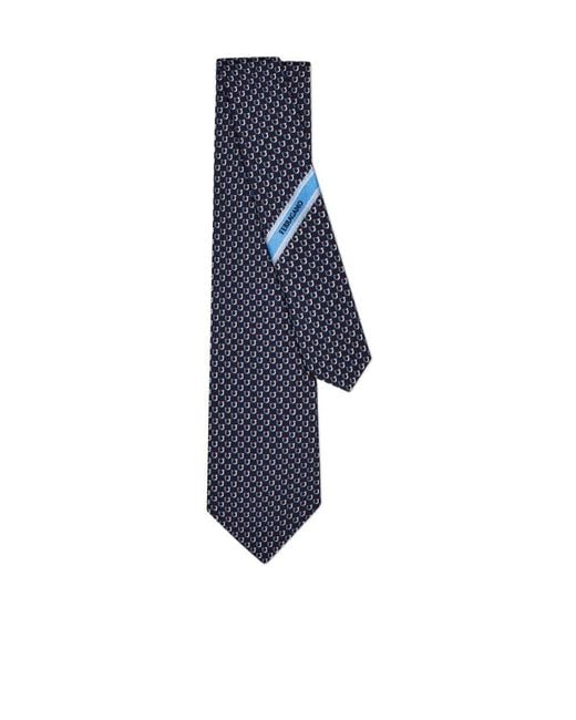 Ferragamo Blue Bicolor Gancini Jacquard Tie for men