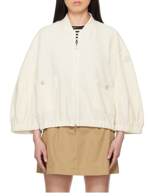 Moncler White 2-In-1 Bouclé Zip-Up Cardigan