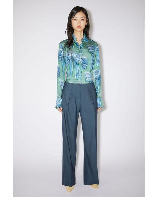 Acne Blue Pleated Wide Leg Pants