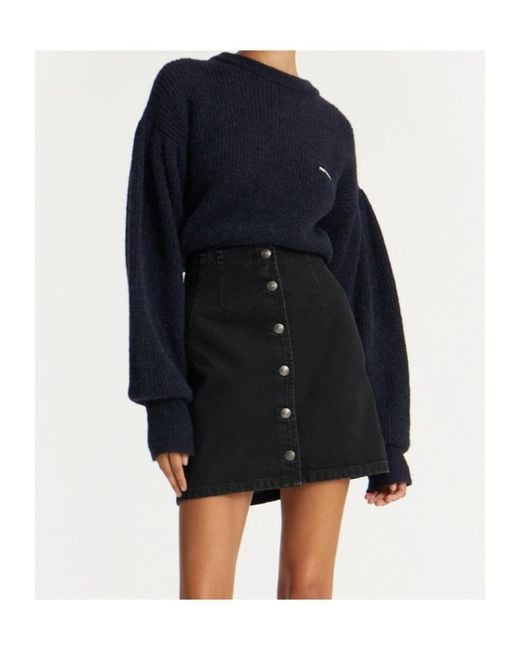ROTATE BIRGER CHRISTENSEN Blue Cuffed-Sleeve Crewneck Sweater