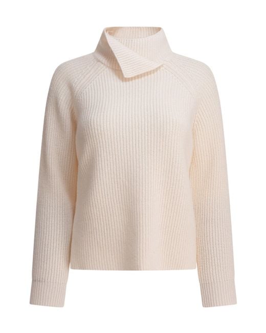 Kangra Cashmere White Ribbed High-Neck Cashmere Sweater