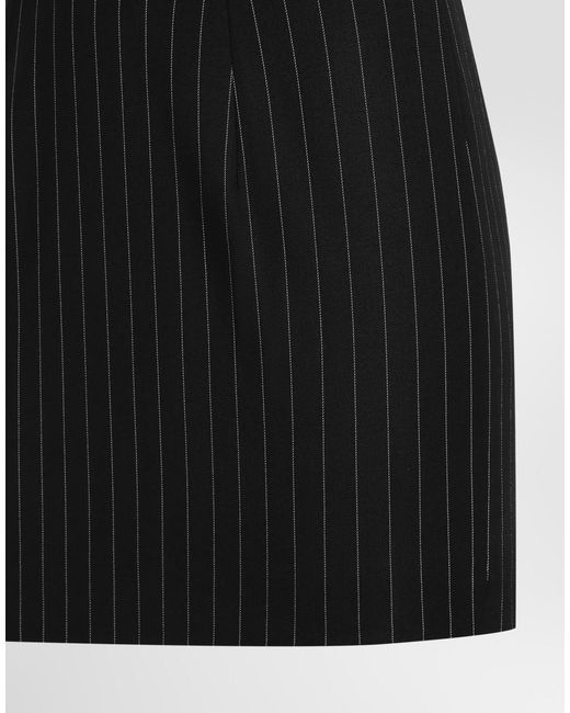 Dolce & Gabbana Black Pinstriped Wool Dress