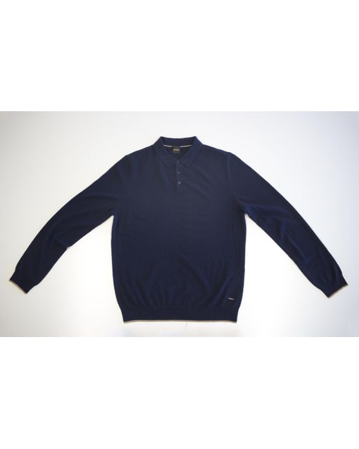 Boss Blue Lapel Long-Sleeved Polo Shirt for men