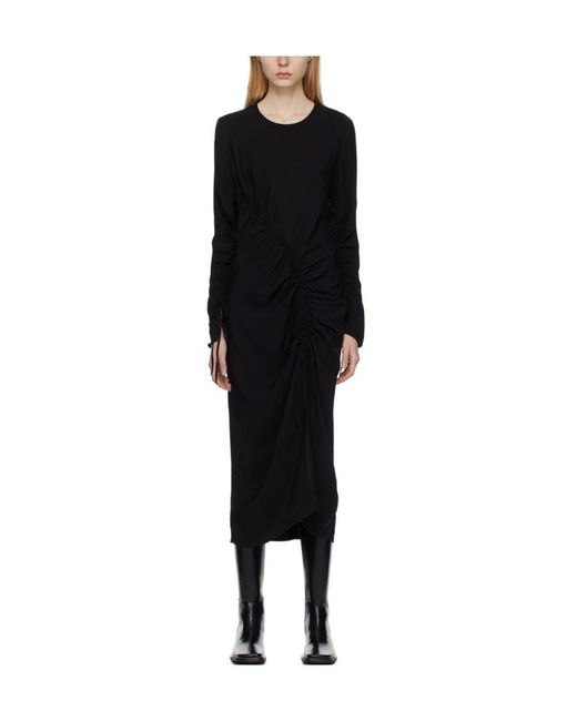 Holzweiler Black Long-Sleeve Gathered-Detail Dress