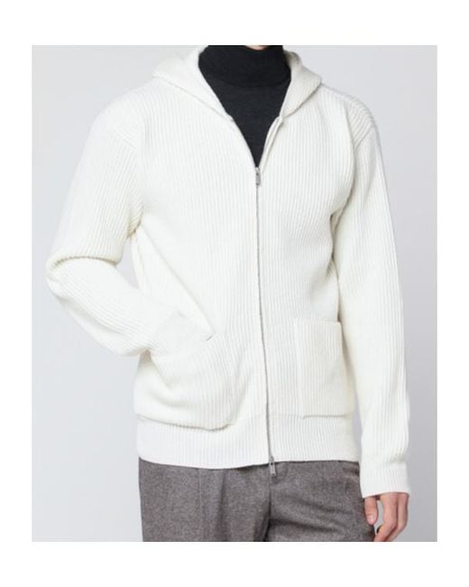 Lardini White Ribbed Zip-Up Hoodie Sweater for men