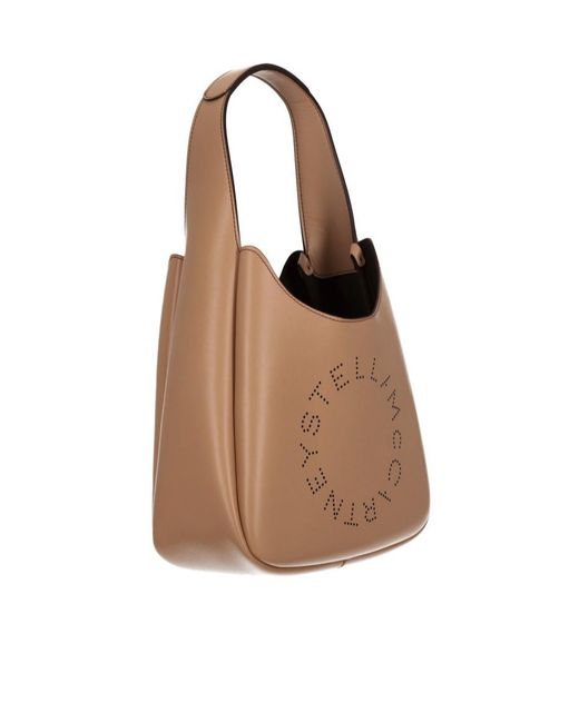 Stella McCartney Brown Logo Perforated Small Hobo Bag