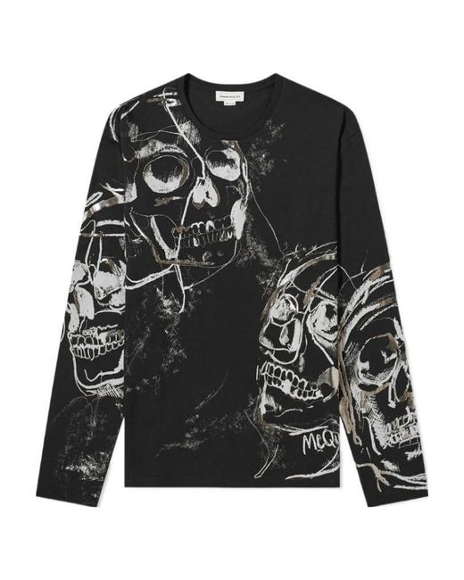 McQueen Black Skull Print T-Shirt for men