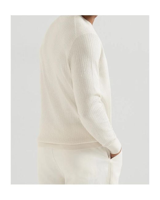 Brunello Cucinelli White Cotton Ribbed Sweater for men