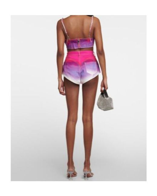 Area Pink Cropped Embellished Ombré Denim Top