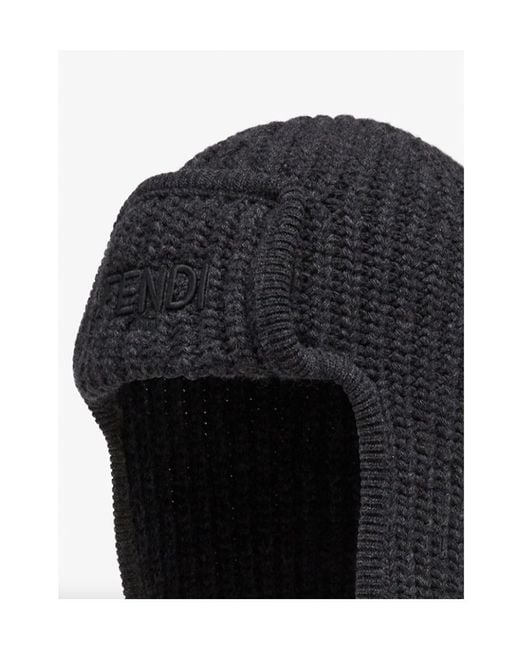 Fendi Black Ribbed Beanie Hat for men