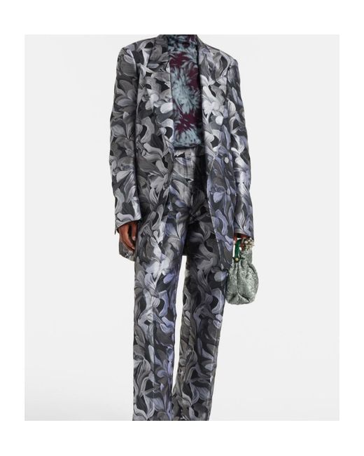 Dries Van Noten Gray Double-Breasted Jacquard Blazer