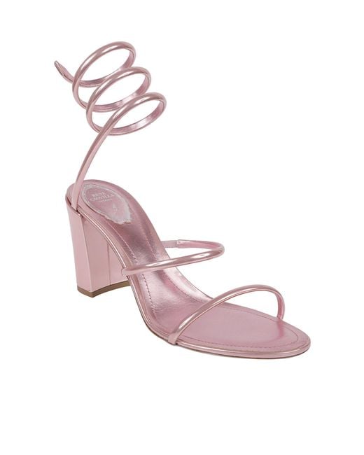 Rene Caovilla Pink Spiral Strap Heeled Sandals