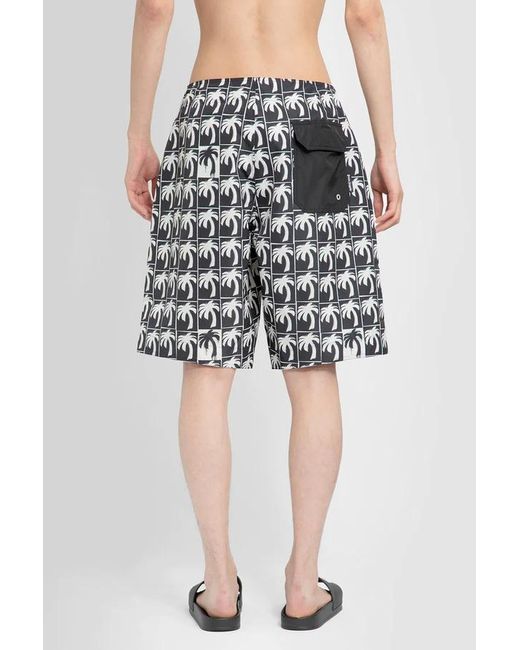 Palm Angels Black Logo Printed Drawstring Swim Shorts for men