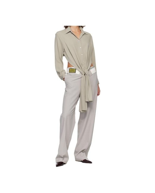 MM6 by Maison Margiela White Asymmetric-Waistband Trousers