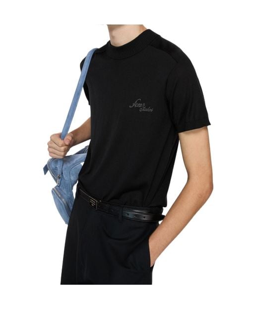 Acne Black Embroidered T-Shirt for men